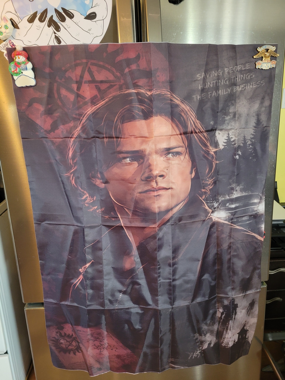 🧋NEW🧋Sam Winchester Dark Red and Black Portrait Wall Tapestry